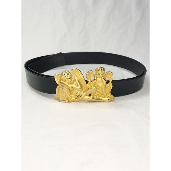 VTG Doreen Ryan Signed Angel Cherubs Belt Brushed Gold Tone 4” Buckle Oversized
